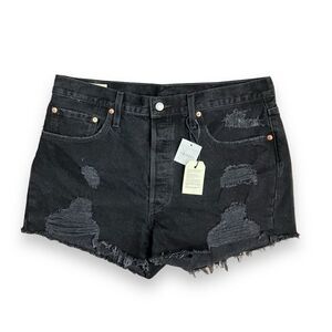 Levis 501 Shorts‎ Women’s 33 Black Distressed Button Fly High Waisted Dark Wash